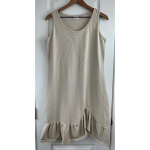 Prairie Cotton USA Women's Tan Beige Tank Dress Ruffle Hem 100% Cotton Size S